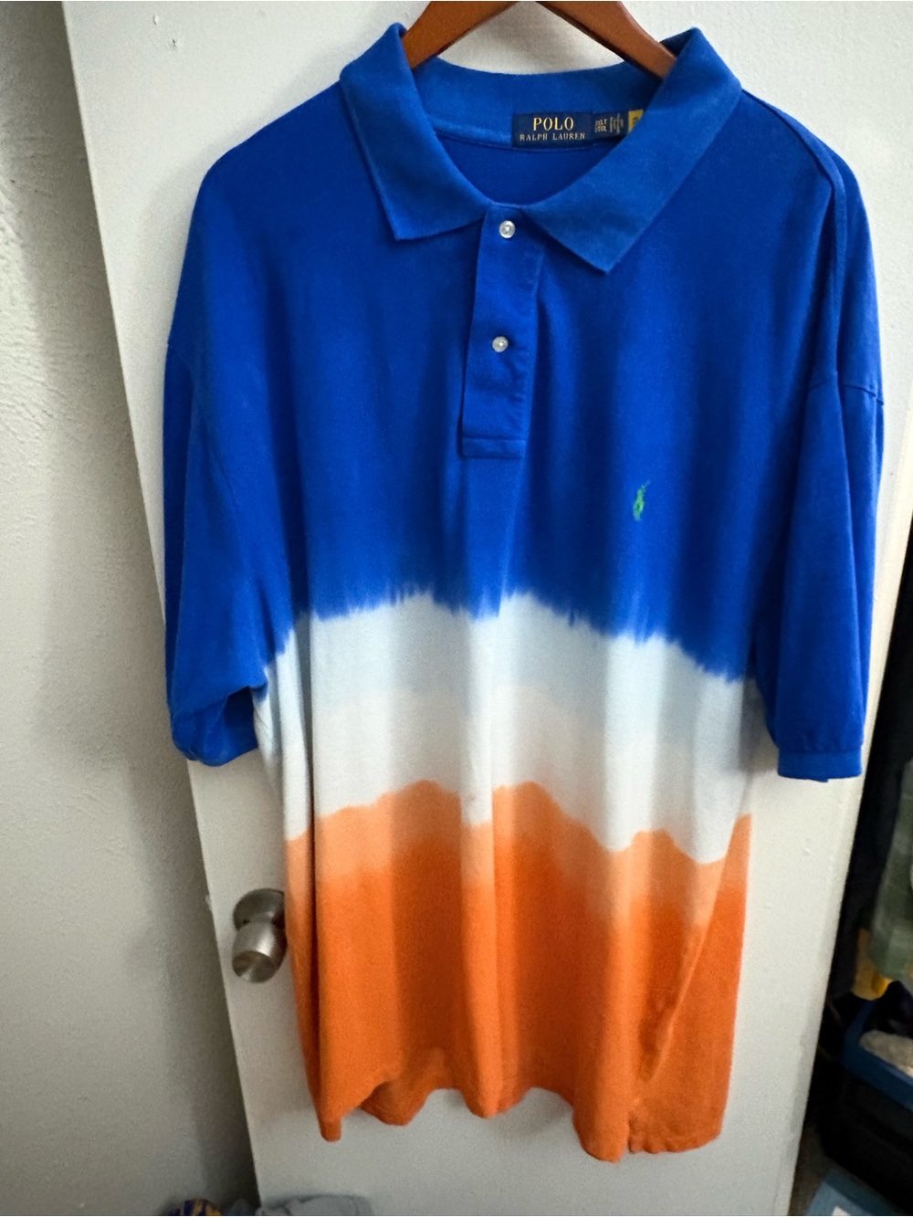 Ralph Lauren Polo Shirt in Blue, White & Orange Tie-Dye